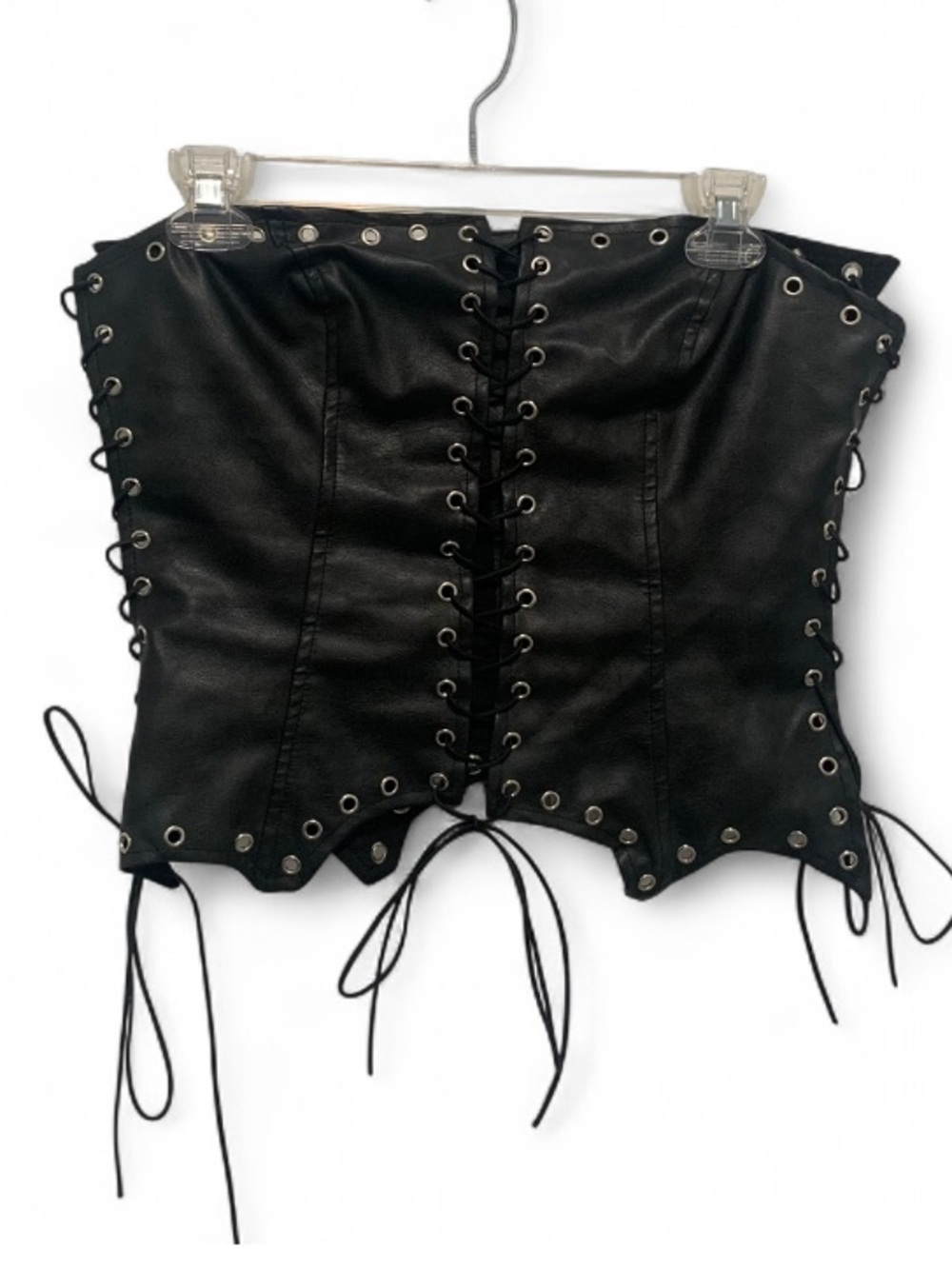 Musera Black Lace-Up Faux Leather Corset Top - Picture 1 of 8